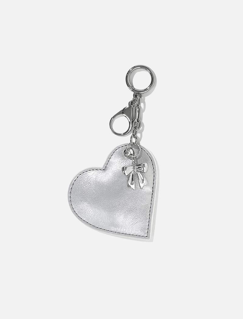 Heart ribbon charm-silver